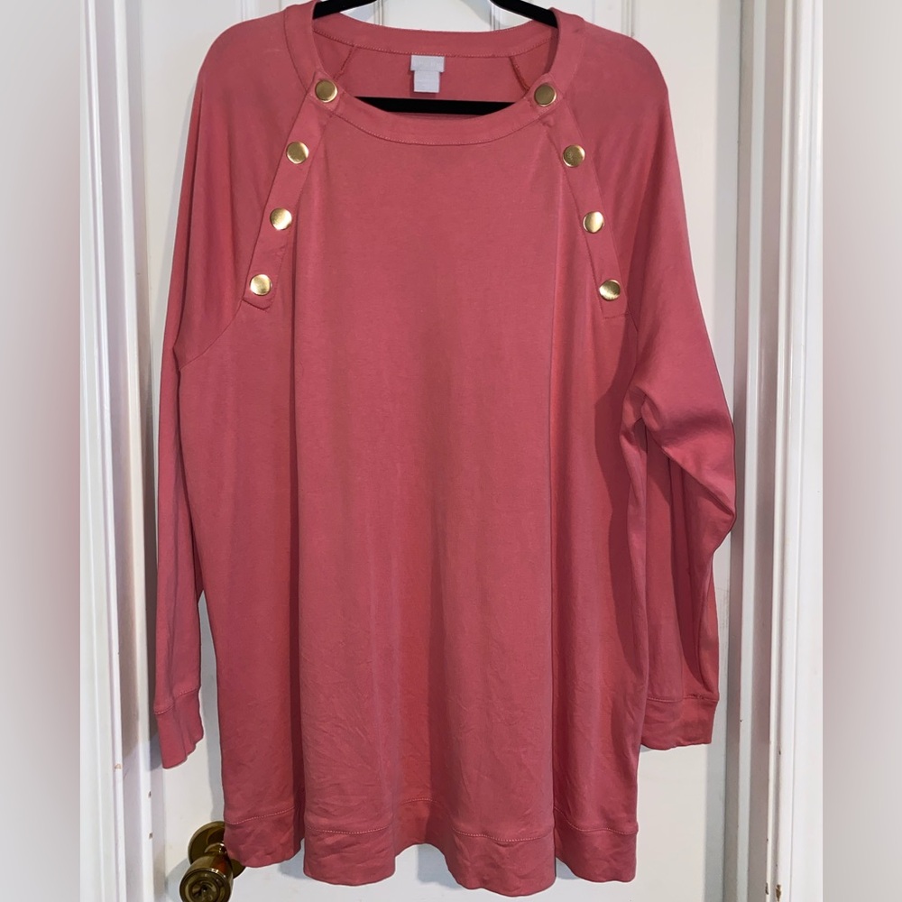 Chico's Pima Sweatshirt with Gold Button‎ Details